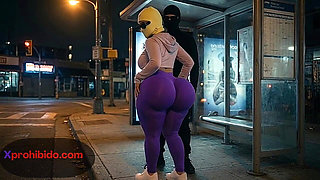 Curvy Woman with Massive Ass Dancing at Bus Stop