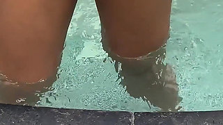 Married Woman Shows off in the Pool Before Sitting on the Dick