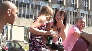 Teens sex in the car on a picnic