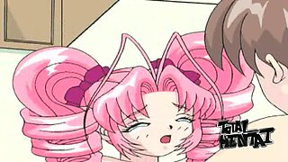 Perfect bosomy pink haired hentai beauty gives a hot ride on top
