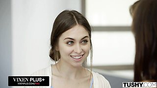 Cheerful Manuel Ferrara and Riley Reid at lingerie movie
