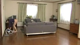 Brave maid cleans the house and has no panties on