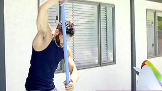 MomsTeachSex - Hot stepmom & Fight Over Pool Boys Cock