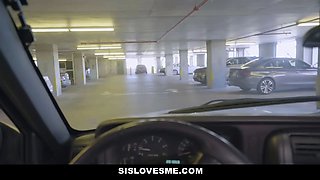 Stepbrother tricks his piece of bang meat of a sis to deepthroat him in the car - sislovesme