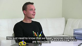 Female agent testing amateur guy in casting