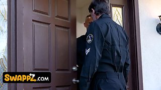 Step-fathers are cops, so they swap & pound american for a hard lesson