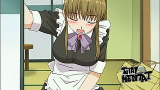 Green eyed hentai maid is caught masturbating her own pussy