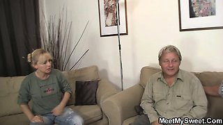 Slutty bitch rides his father's dick