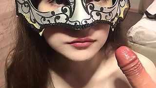 Russian slut in stockings gives drooling blowjob and sucks balls dildo - very dirty