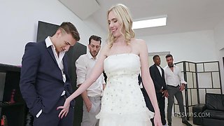 Blonde Bride in Stockings Takes Brutal Anal Gangbang and