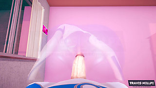 Invisible Woman Is Fucking Herself with Elastic Dick