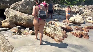 Hot Brunettes in Thong Bikini on the Trail of the Deserted Beach Delicious