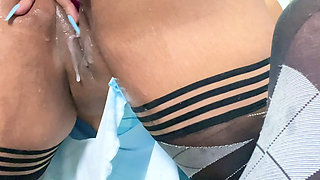 Busty Ebony Girl Getting so Creamie While Riding Her Dildo