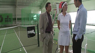 Sex on Job Scene 3: Busty Brunette MILF Enjoys Double Penetration on the Tennis Court