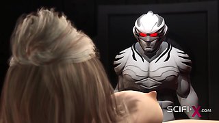 Busty sexy blonde and extreme sex with an android in the sci-fi lab