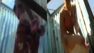 girls putting on their bikini in a beach cabin' compilation