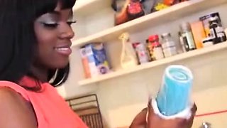 Billy visits sexy ebony Ana Foxx while she is washing the