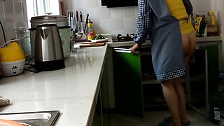 Pervert Chinese wife spanked in kitchen