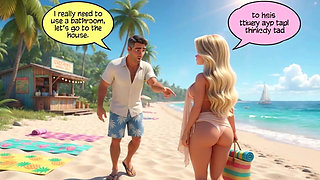 Married Blonde's Beach Tease Becomes Wild House Game with Husband and Young Men (AI generated)