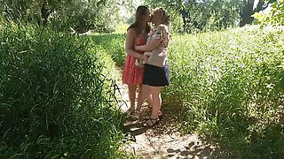 Mature Milf And Elegant Woman Strip Red Panties For Side Of Road Peeing In Public Outdoors, Kiss